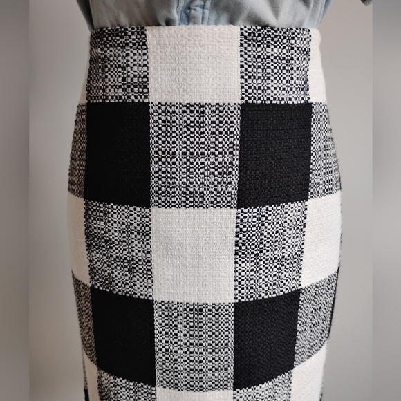Talbots 100% Cotton Tweed Gingham Black White Pencil Skirt Classic Career Size 8 - Picture 3 of 16